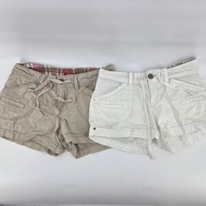Unionbay Women's sz 5 Cargo Shorts Tan White lot bundle Drawstring Cotton Blend